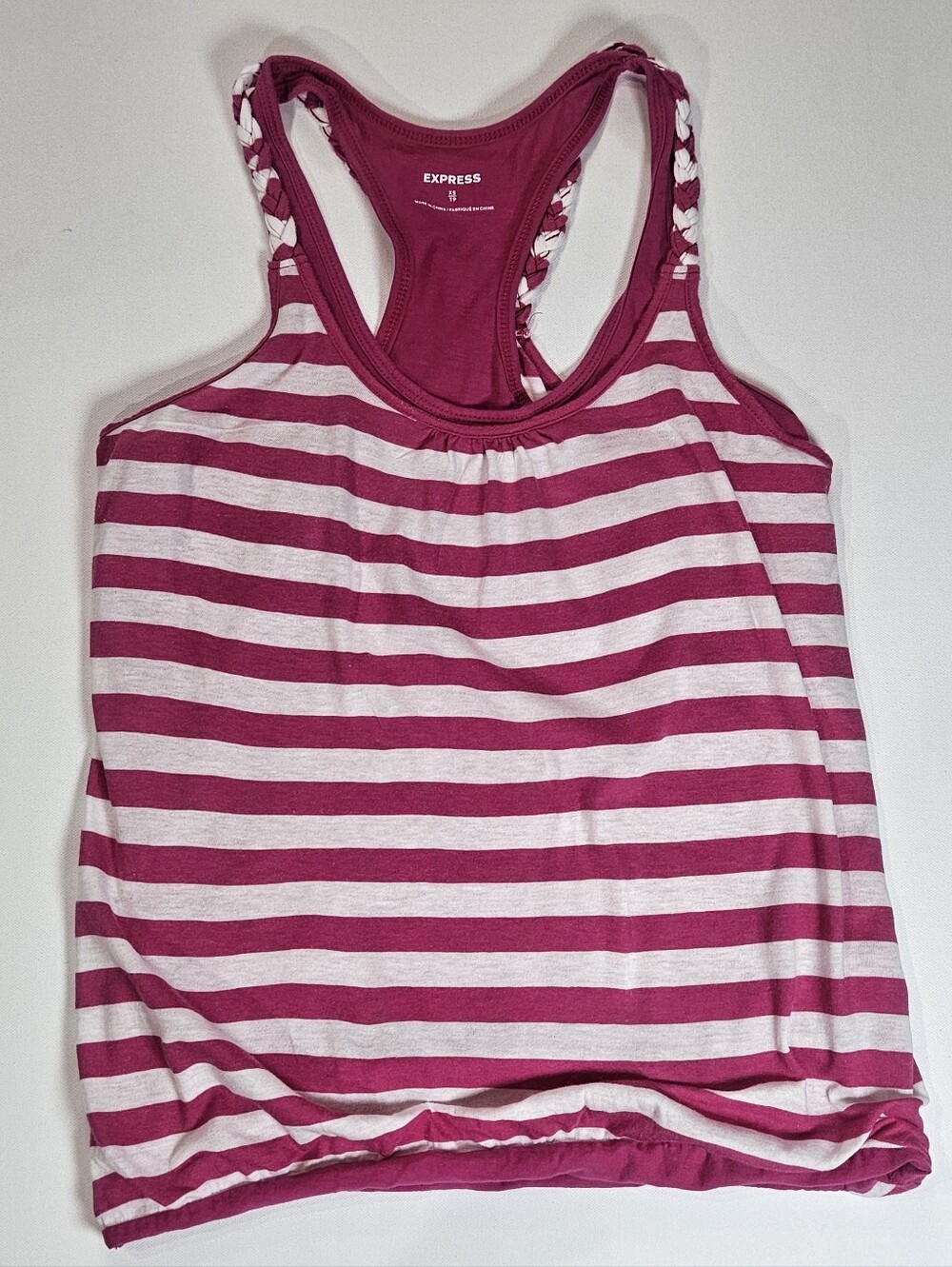 Express Tank Top Womens XS Pink White Stripe Braided Racerback Beachy Nautical